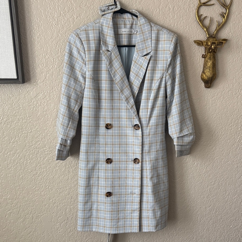 Adelyn Rae Blue & Cream Plaid Double-Breasted Blazer Dress